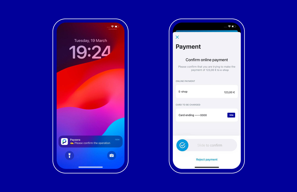 Steps to confirm an online Visa card payment with a Paysera account.
